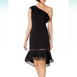 Nanette Lepore Women’s One Shoulder Dress Lace Trim Black New Size 4